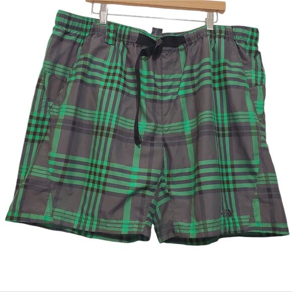 The North Face | Belted Drawstring Plaid Swim Trunks with Pockets & Liner Brief - Picture 1 of 16